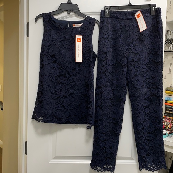 Jude Connally Pants - Jude Connally dark navy rose lace top and bottoms